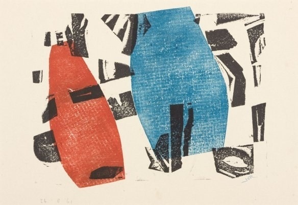 Jan Gerrit Jordens, Composition with red and blue forms, Collectie Stichting De Ploeg