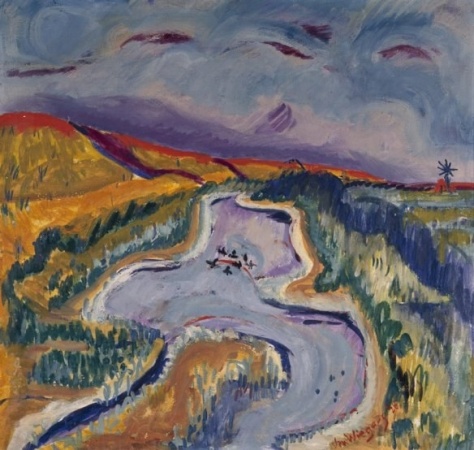 Jan Wiegers, Pond with ducks behind dyke of Ameland, Collectie Stichting De Ploeg